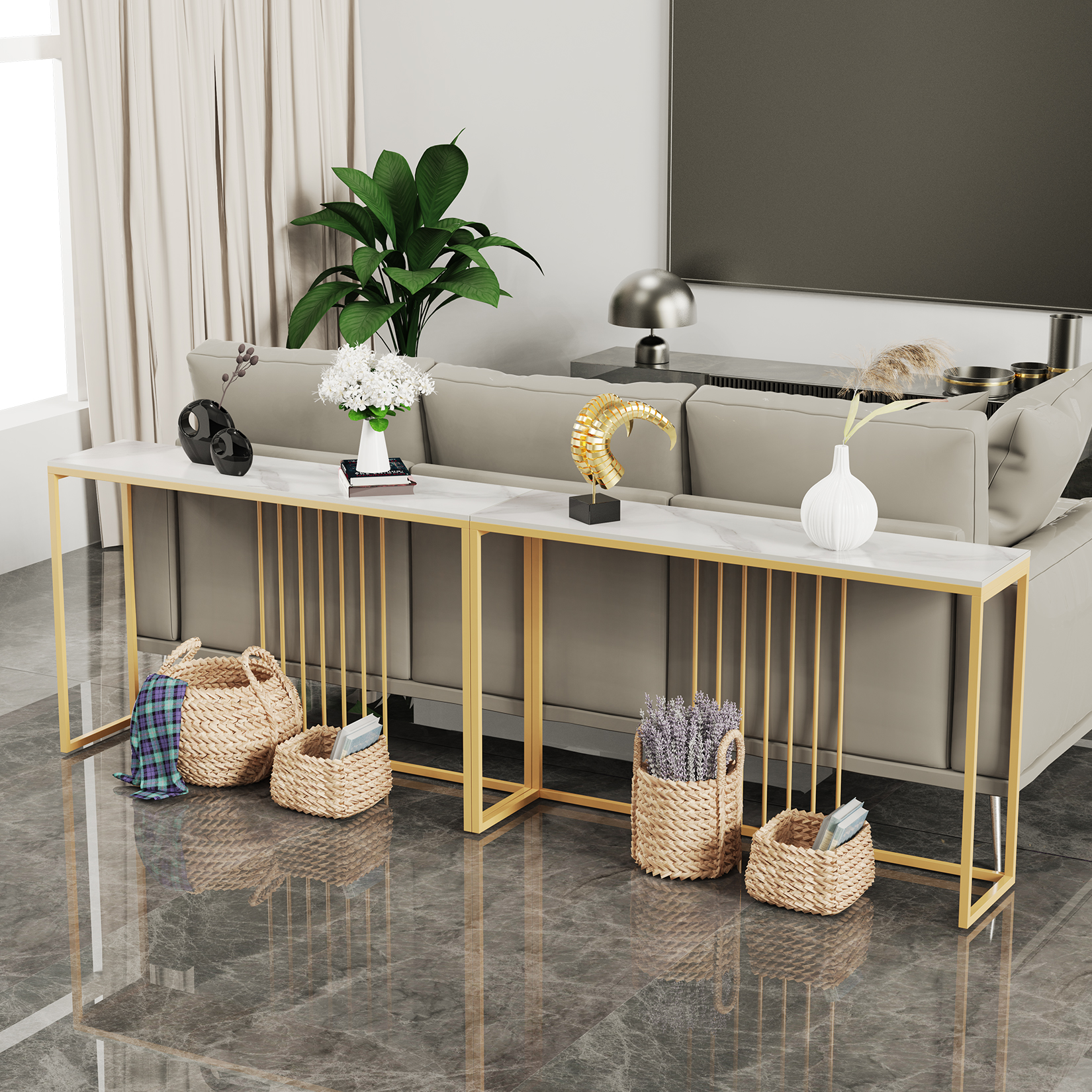 47.2 "bardzo długi stół konsolowy spiekany Top złoty Metal noga Sofa stół do przedpokoju przedpokoju