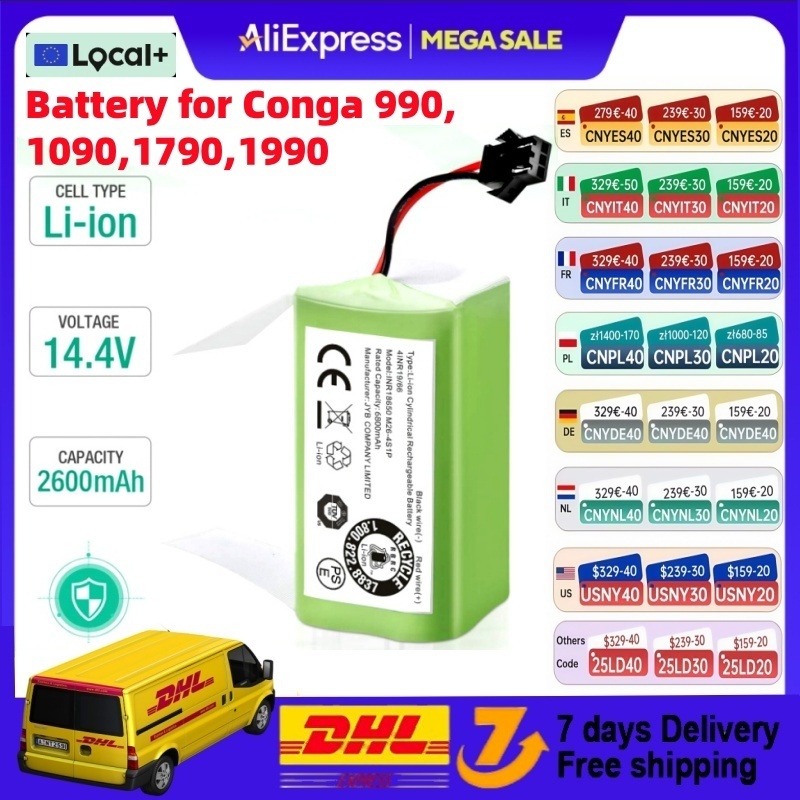 Oryginalna wymienna bateria 14,4 V 2600 mAh do Conga Excellent 990 1090 1790 1990 Deebot N79S N79 DN622 Robovac 11 Tesvor X500