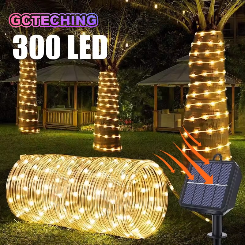 Guirlande lumineuse solaire à LED pour extérieur, 300 LED, tube lumineux, décoration de jardin, Noël, mariage, guirlande, bande lumineuse étanche