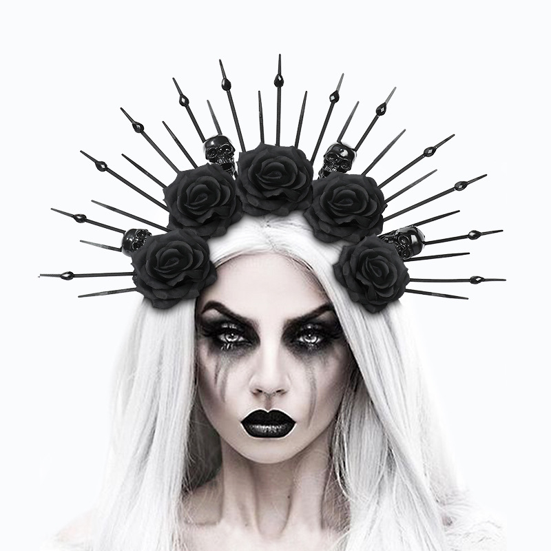 Newly Launched Skull Rhinestone Zipped Headband for Gothic Queen Cosplay Performance in Party Multi