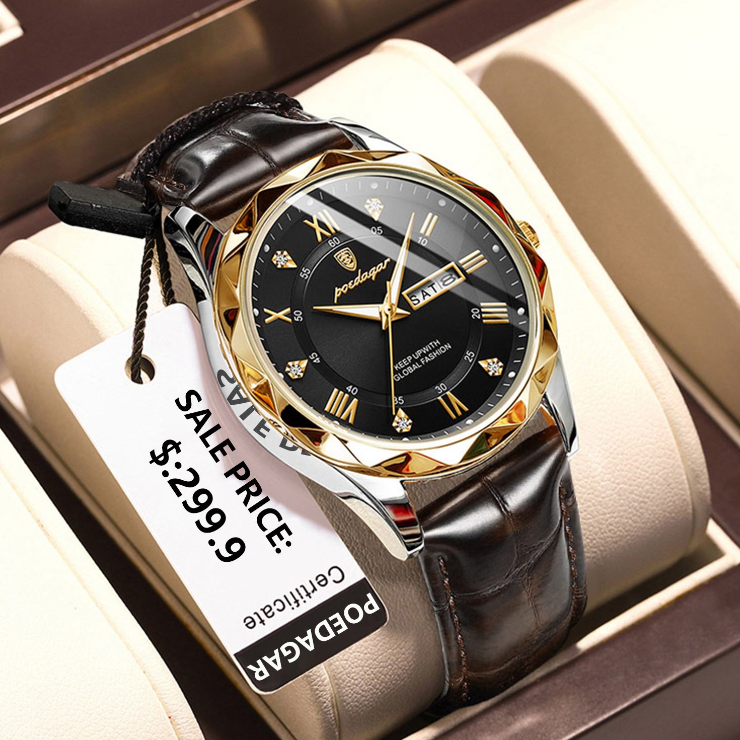 Reloj de pulsera POEDAGAR de lujo para hombre de negocios, resistente al agua, luminoso, con fecha y semana, reloj de cuarzo para hombre, relojes de cuero para hombre