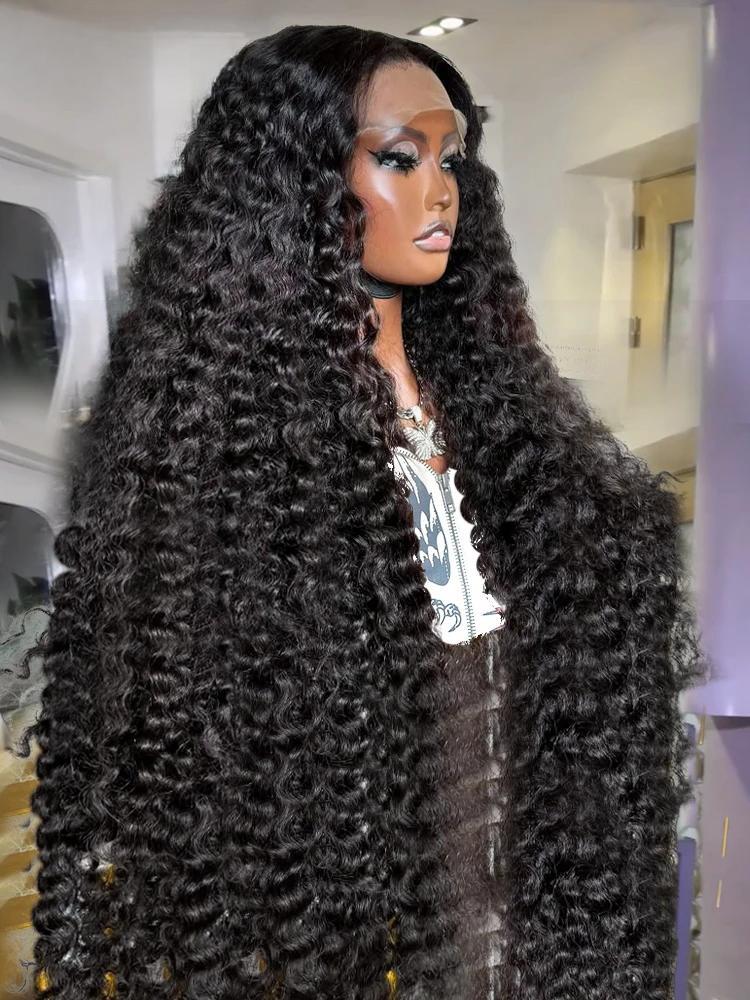 Perucas de Cabelo Humano HD Transparente 13x6 com Ondas Profundas, 230% de Densidade, 30-40 Polegadas, Cabelo Brasileiro Cacheado Solto, Peruca Frontal 13x4 para Mulheres
