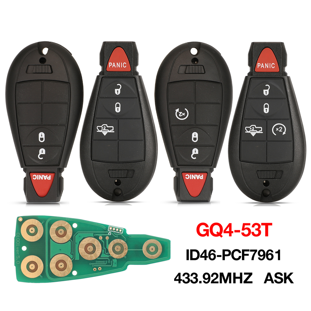Jingyuqin 3/4/5 botões GQ4-53T 433.92MHz ID46 PCF7961 Chip ASK Chave remota do carro para Dodge RAM RAM 1500 2500 3500 2013-2019 GQ453T