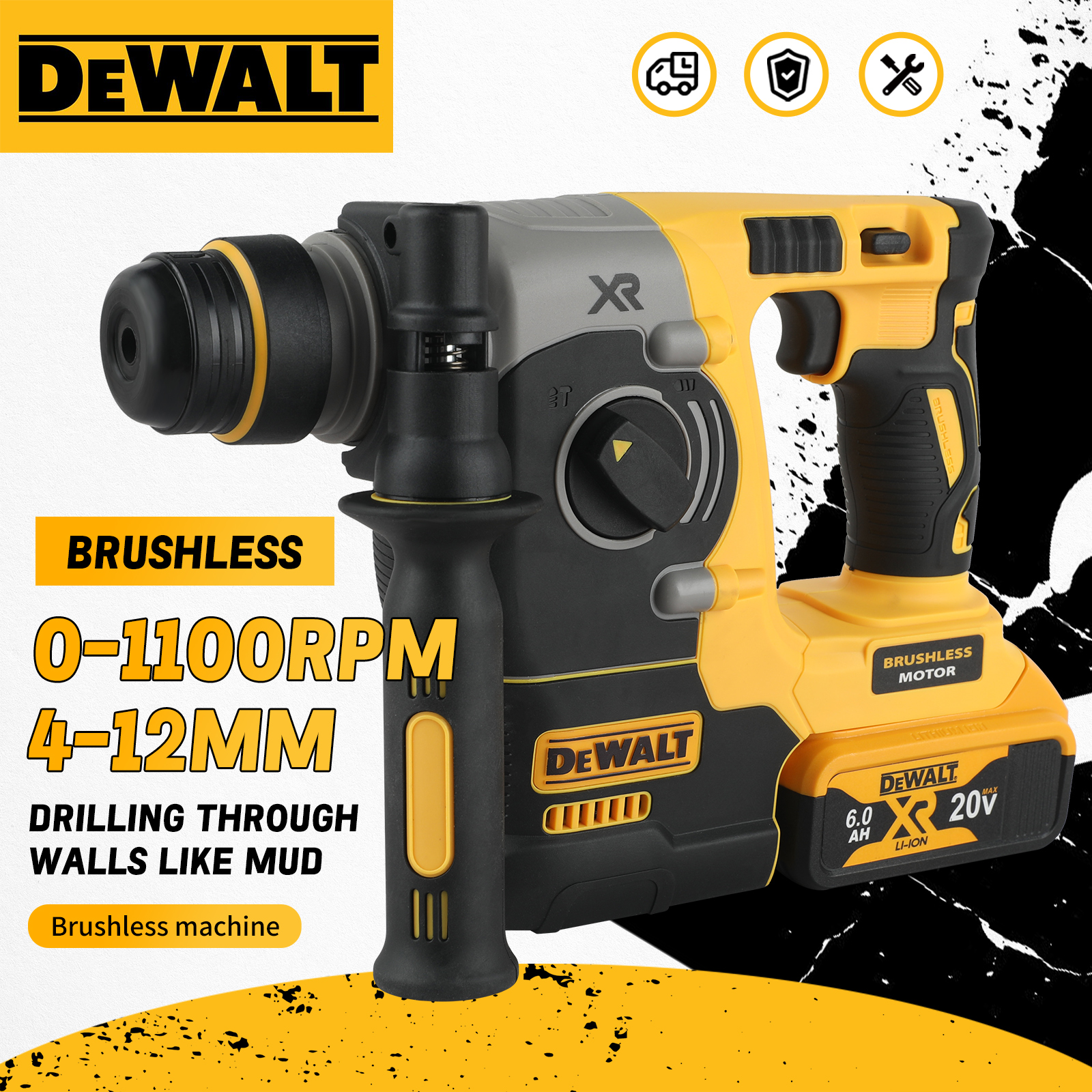 DEWALT DCH273 Taladro de percusión giratorio 18V/20V MAX SDS Sin escobillas 1 pulgada PLUS Taladro de impacto para carpintería en forma de L (sin batería)
