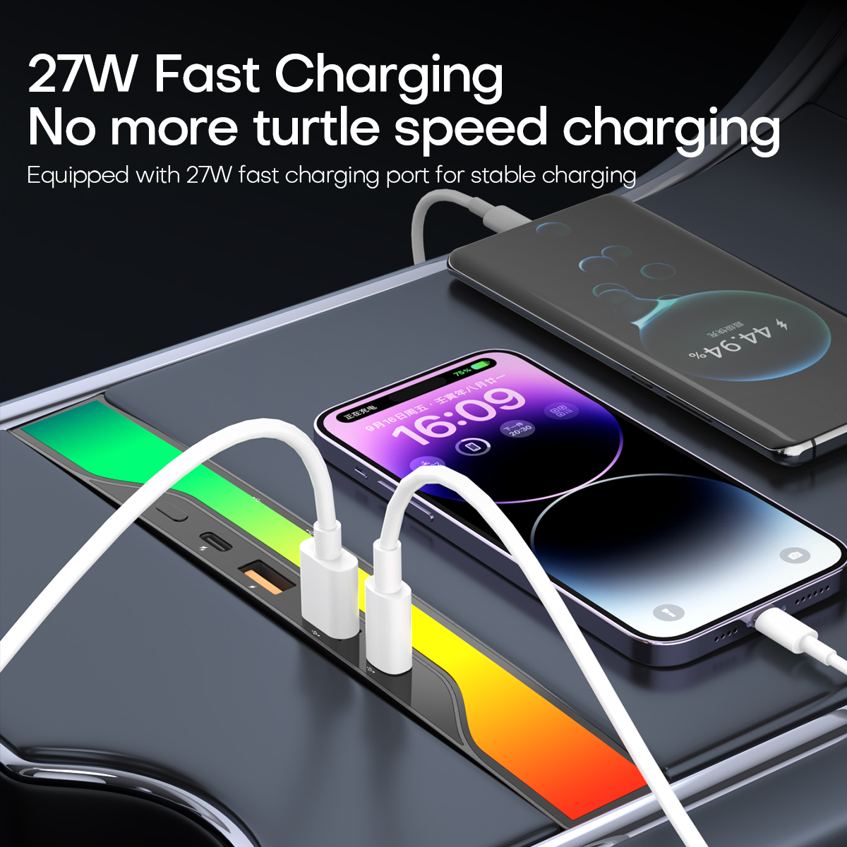 Para tesla modelo 3/y acessórios hub usb 4 portas 27w carregador rápido inteligente docking station adaptador power shunt divisor extensão