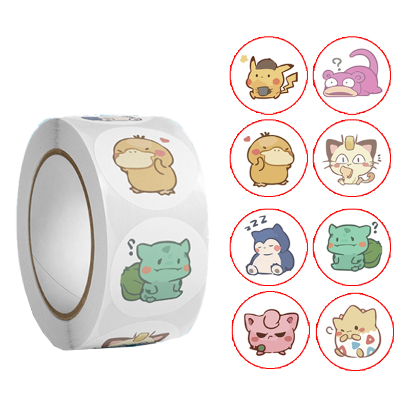 500 uds/rollo de pegatinas de Pokemones de dibujos animados Kawaii Anime Eevee Diy pegatinas de Pvc para ordenador portátil decoración Stiker niños recompensa juguete niña regalo