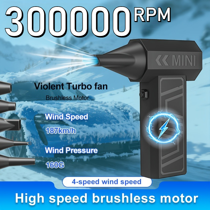 Souffleur d'air électrique 300000 tr/min, 5 buses de sortie, outil de soufflage Turbo, charge de Type C, plumeau Portable pour le nettoyage de la voiture, soufflage de la neige