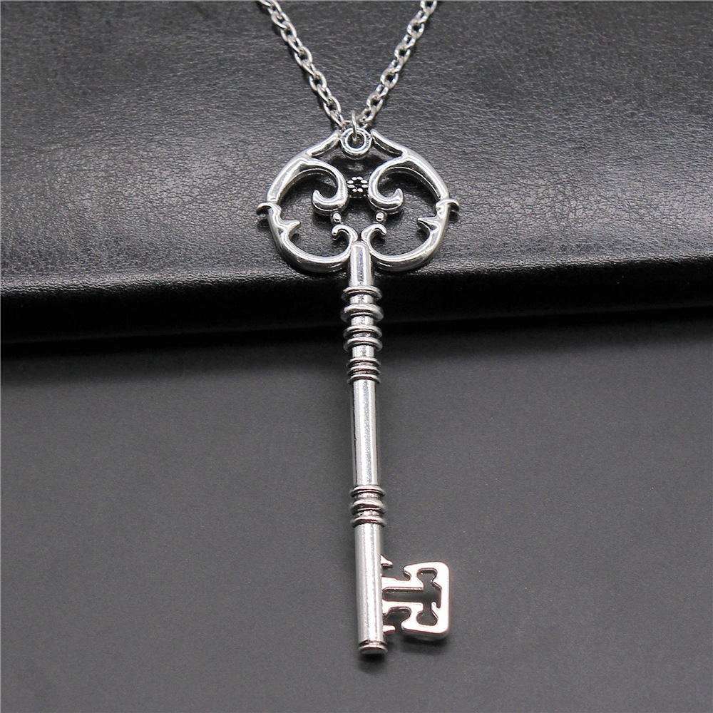 Collier Vintage 2 couleurs 82x31mm, pendentif grande clé pour femmes et hommes, chaîne longue, accessoires de bijoux