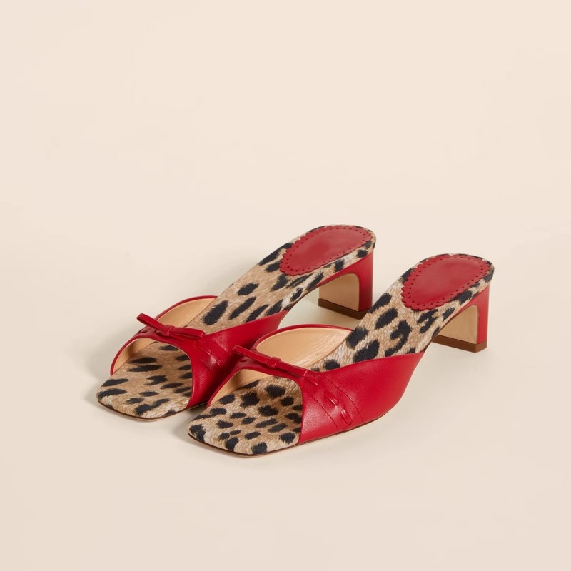 French Square Toe Heels Open-Toe Sandalen Damen Retro vielseitige Block Heel Straight Bow Sandalen Damenschuhe