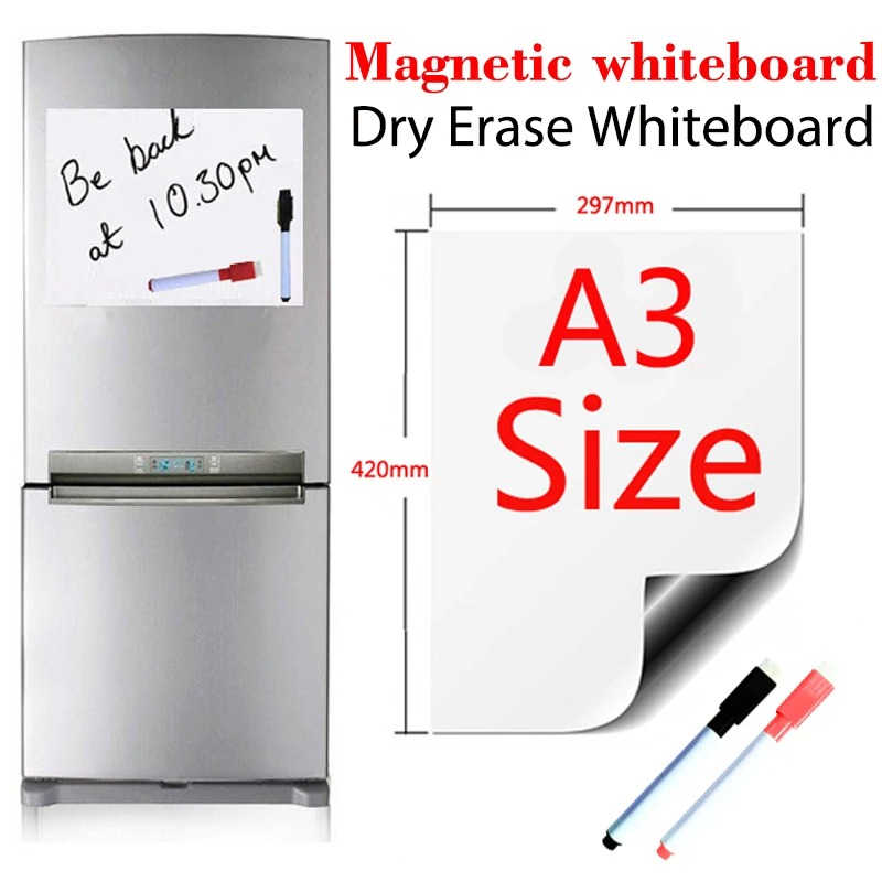 Tableau blanc magnétique format A3, effaçable à sec, autocollants pour réfrigérateur, planificateur de cuisine, tableau d'affichage