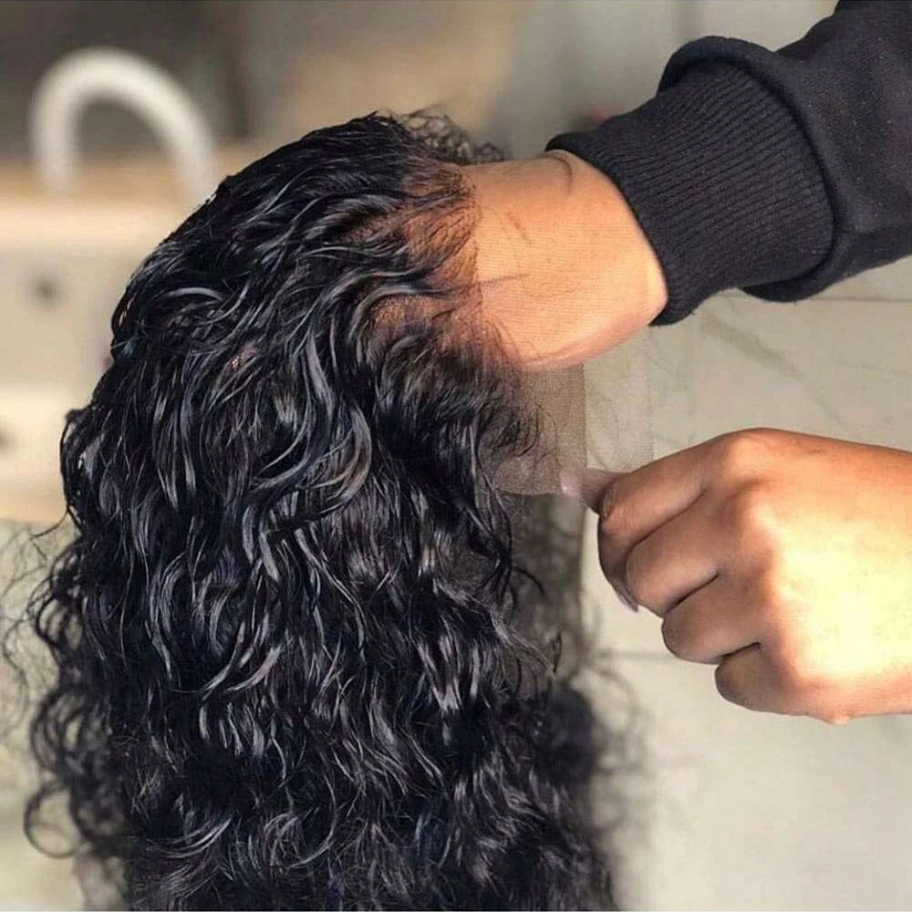 Peruka typu lace front z brazylijskich włosów naturalnych o gęstości 250%, 13x4 - głęboka, kręcona, falowana, z HD koronką 13x6 i wstępnie wyskubanymi baby hair.