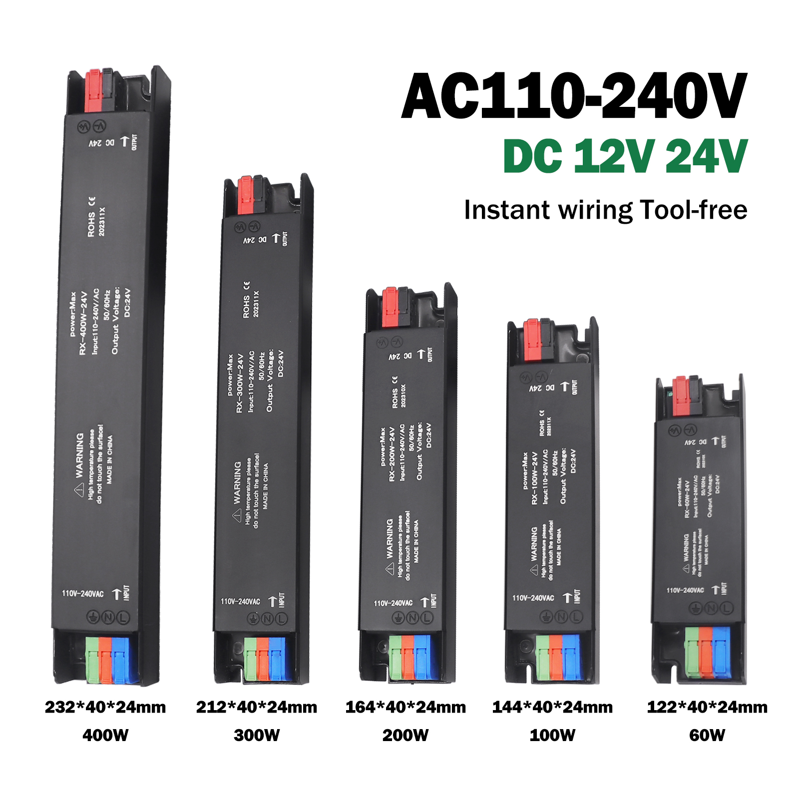 Trasformatori di illuminazione ultra sottili 110V 220V a 12V 24V 60W 100W 200W 300W 400W per driver adattatore di alimentazione per strisce LED CCTV
