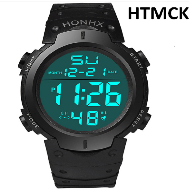 Sport LED digitaal horloge voor heren, multifunctioneel rubberen fitness-atleet horloge, elektronische tijdregistratie