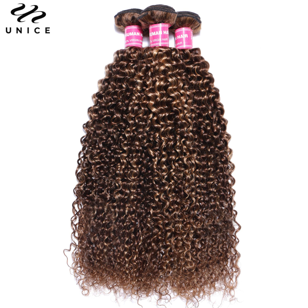 UNICE Haar TL412 Blonde Highlight Lockiges Haar Bundles 1/3/4 PCS Deal Pre Farbige Menschliches Haar Bundles Nähen In weben Extensions