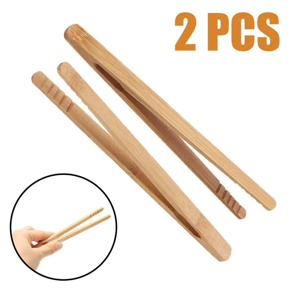 Heißer Verkauf 2Pcs Holz Tee Clip Bambus Küche Salat Lebensmittel Toast Tong Pinzette Speck Zucker Eis Tee Utensil Teegeschirr zubehör
