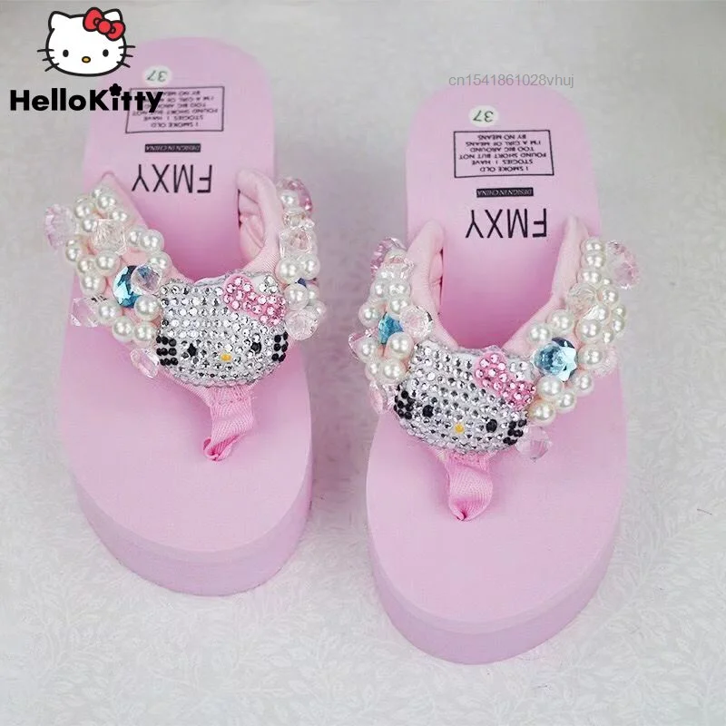 Cute Home Soft Flip-flop Sandals Y2k Beach Shoes Around Cartoons Women Kawayi Leisure Wedge-shaped High Heels and Thick Soles.