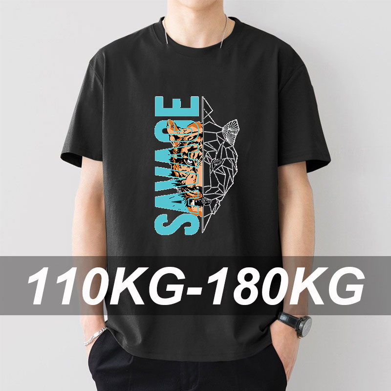 Męska koszulka letnia plus size 110-180kg z nadrukiem kreskówkowym, krótki rękaw, bawełniana, oversize, czarna koszulka chłopięca, odzież męska.