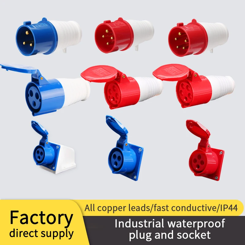 Industrial Plug and Socket Connector, Docking, Source Manufacturer, 3 Core 3P, 4 Core, 5 Pin, Five Hole, 16A 32A, 220V, 380V Wal