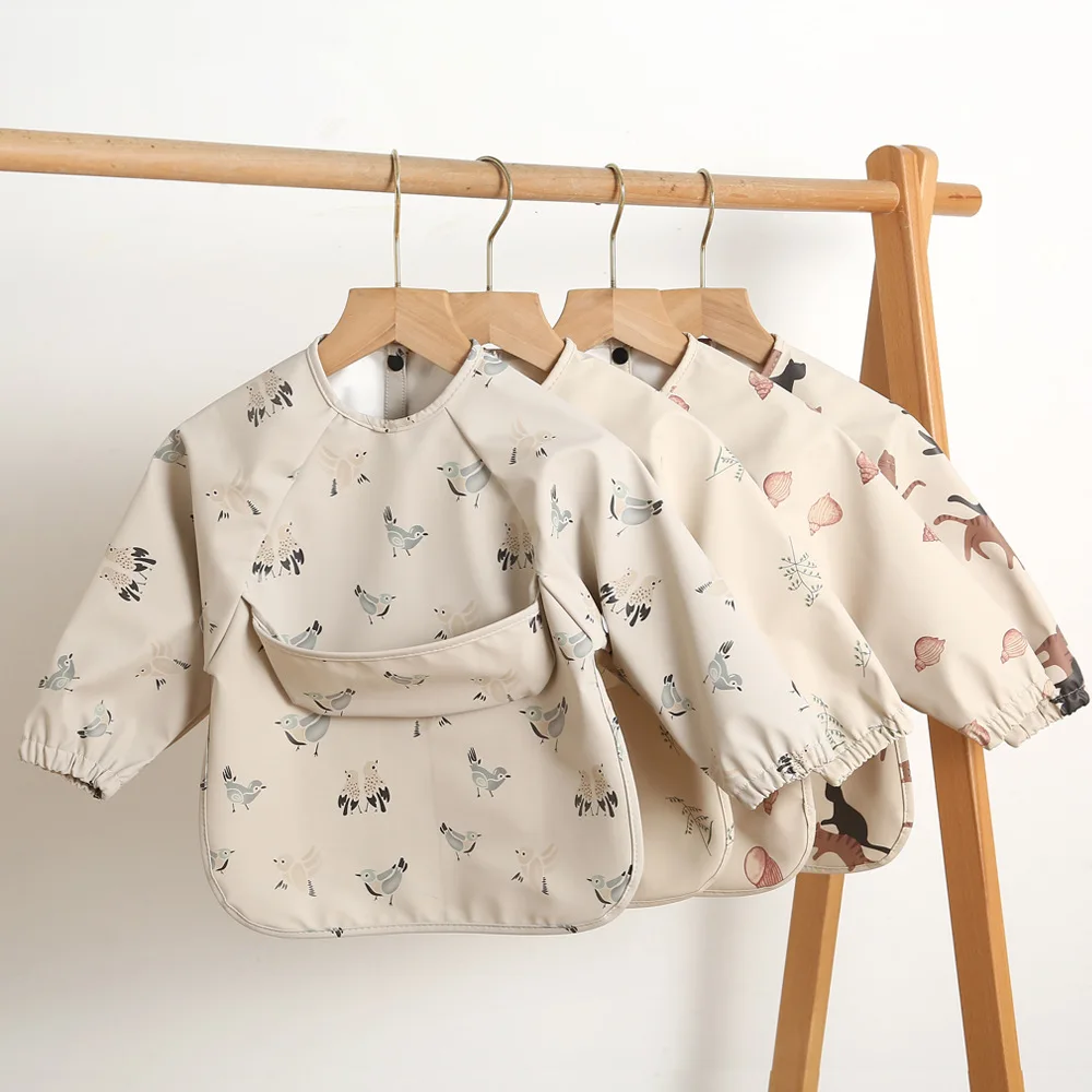 Child Feeding Bib Waterproof Long Sleeve Apron Rice Pocket Feeding Blouse Toddler Bibs Children's Summer Thin Feeding Smock