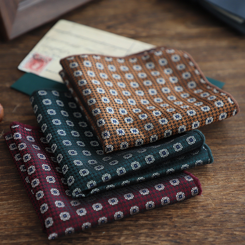 23cm Gentleman Brown Plaid Striped Handkerchief Mens Polyester Jacquard Casual Pocket Square Wedding Suit Accessory Towel Scarf