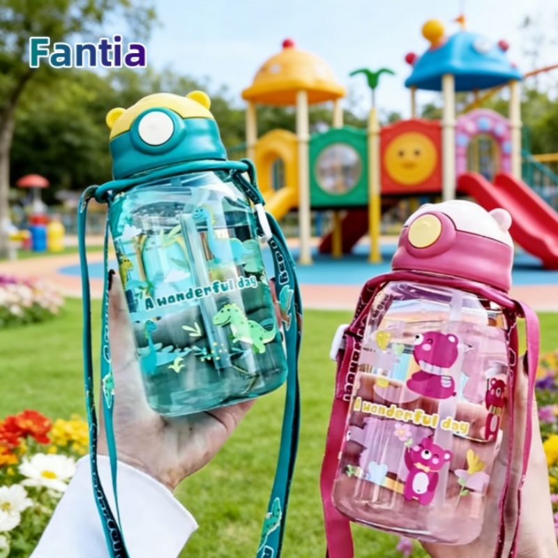 Botella de Agua Infantil de 650 ml con Pajita, Libre de BPA, a Prueba de Fugas, Portátil para Exteriores, Vasos Infantiles, Botella de Agua Escolar para Niños