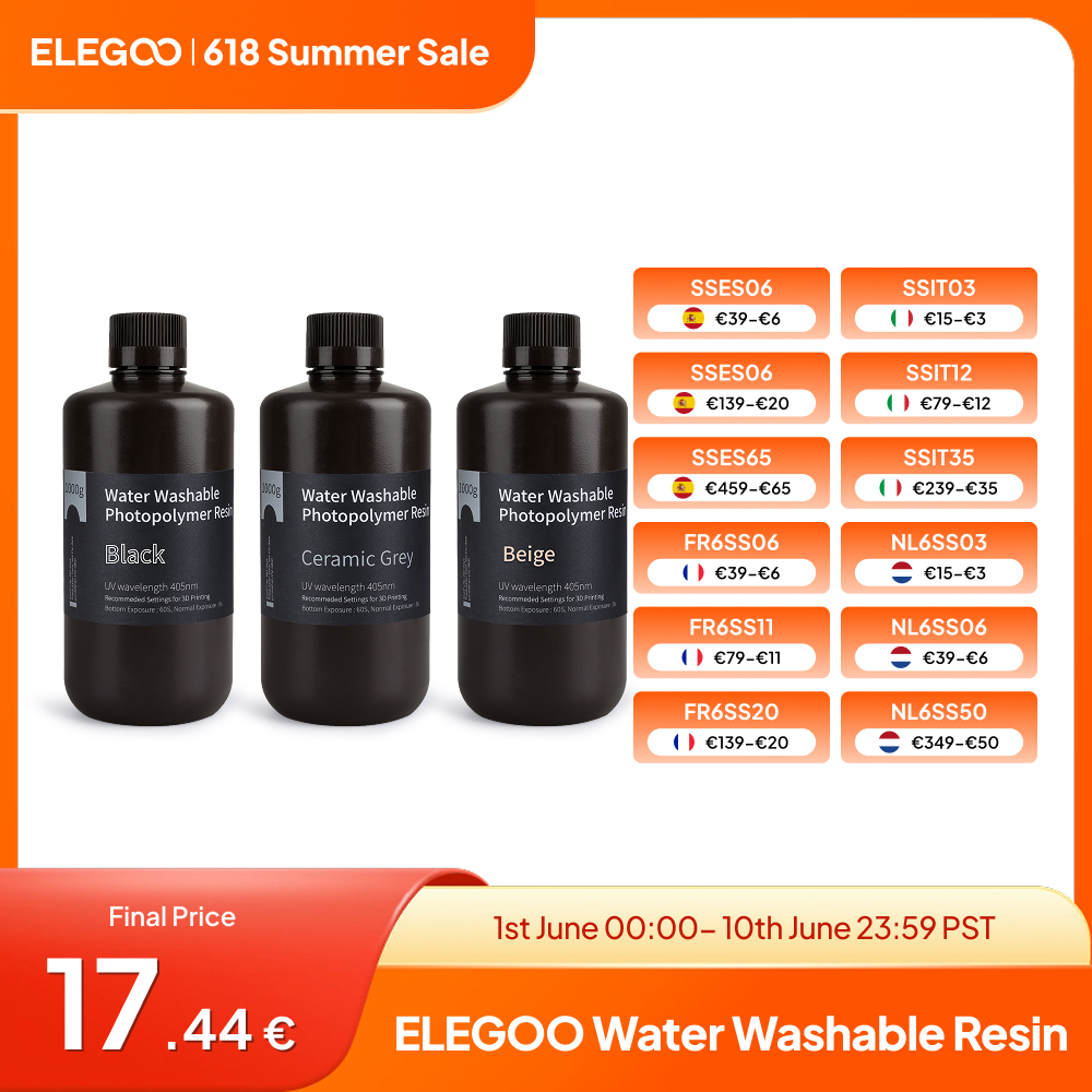 ELEGOO Waterwasbare hars 1KG Grijs 3D-printerhars LCD UV-uithardende hars 405nm Standaard fotopolymeerhars voor LCD 3D-printen