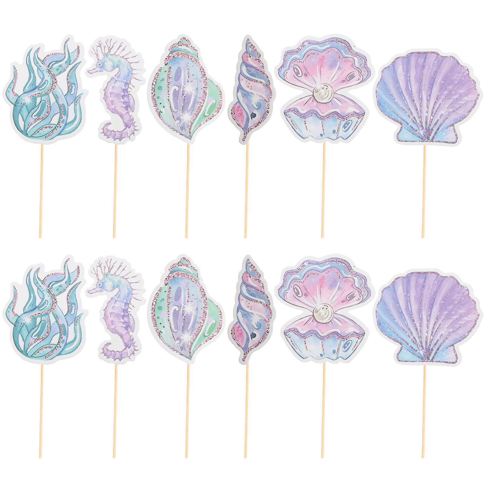 Inserto de sirena para pastel, decoración de pasteles de frutas, decoración de fiesta, estilo Cupcake, suministros de cumpleaños, Cupcakes, cola de postre, 12 piezas
