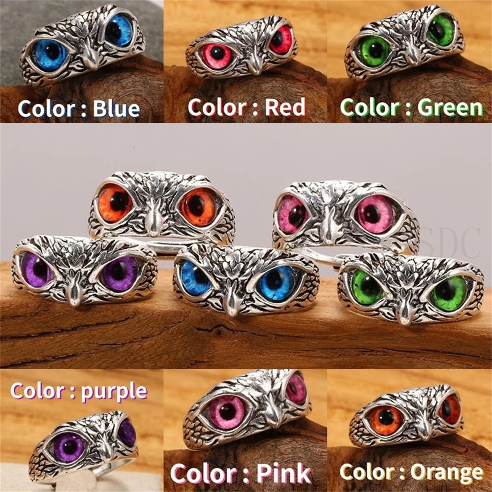 Anillo de plata del Tíbet tallado con búho Vintage raro para hombres, animales lindos, gótico juvenil, ajustable, accesorios de joyería para mujeres, regalos