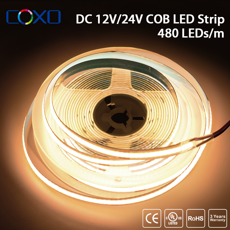 UL Liệt Kê COB Dây Đèn LED Ánh Sáng 320 480 Đèn LED/M 16.4ft Mật Độ Cao Dẻo Ruy Băng 3000-6500K RA90 Đèn Led DC12V 24V