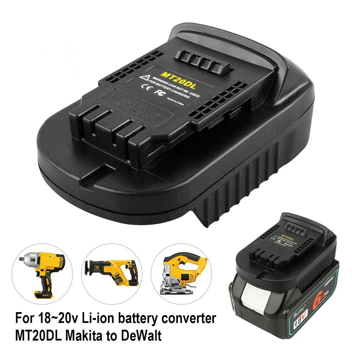 MT20DL ตัวแปลงแบตเตอรี่แปลงแบตเตอรี่ลิเธียมไอออน Makita 18V เป็นตัวแปลงแบตเตอรี่เครื่องมือลิเธียมไอออน DeWalt 18V/20V