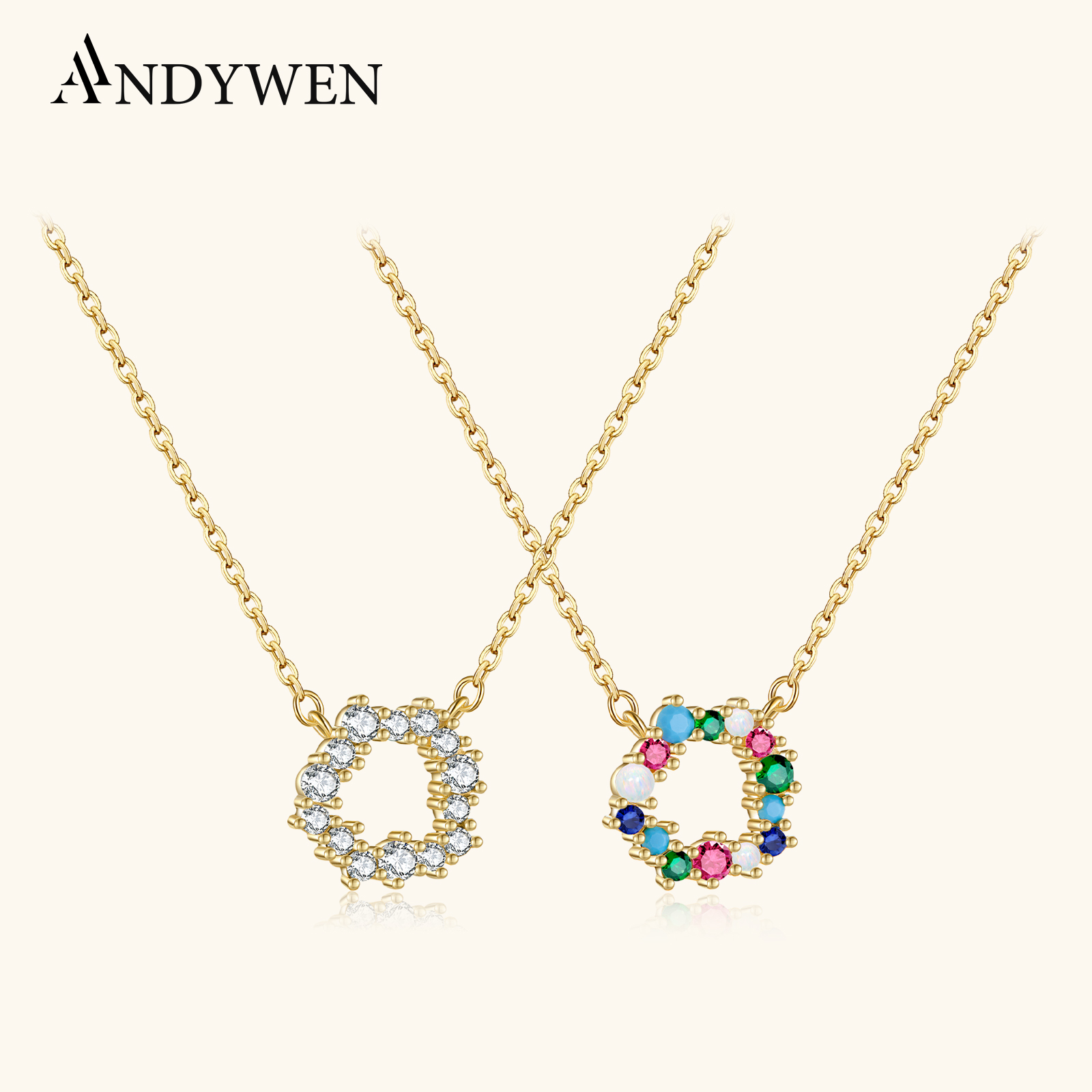 ANDYWEN-Pendentif en argent regardé 925, plaqué or 18 carats, Oupe simple, Crystal Line, Zunderes on CZ, Bijoux de luxe, Cadeau, Bijoux arc-en-ciel