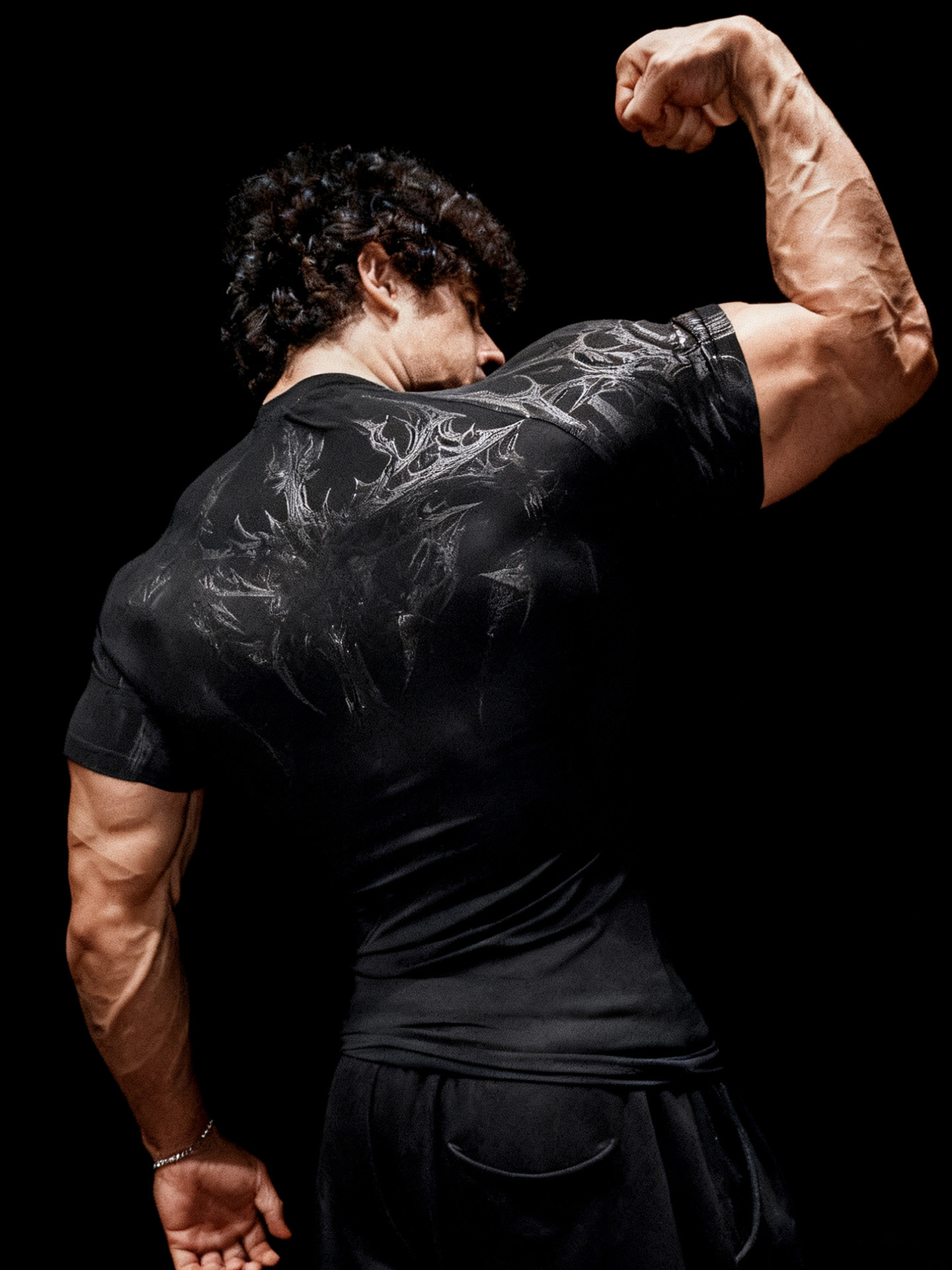 Camiseta Gótica Battle Axe de Manga Curta Masculina de Secagem Rápida e Elástica para Esportes de Verão com Punhos de Compressão Justos