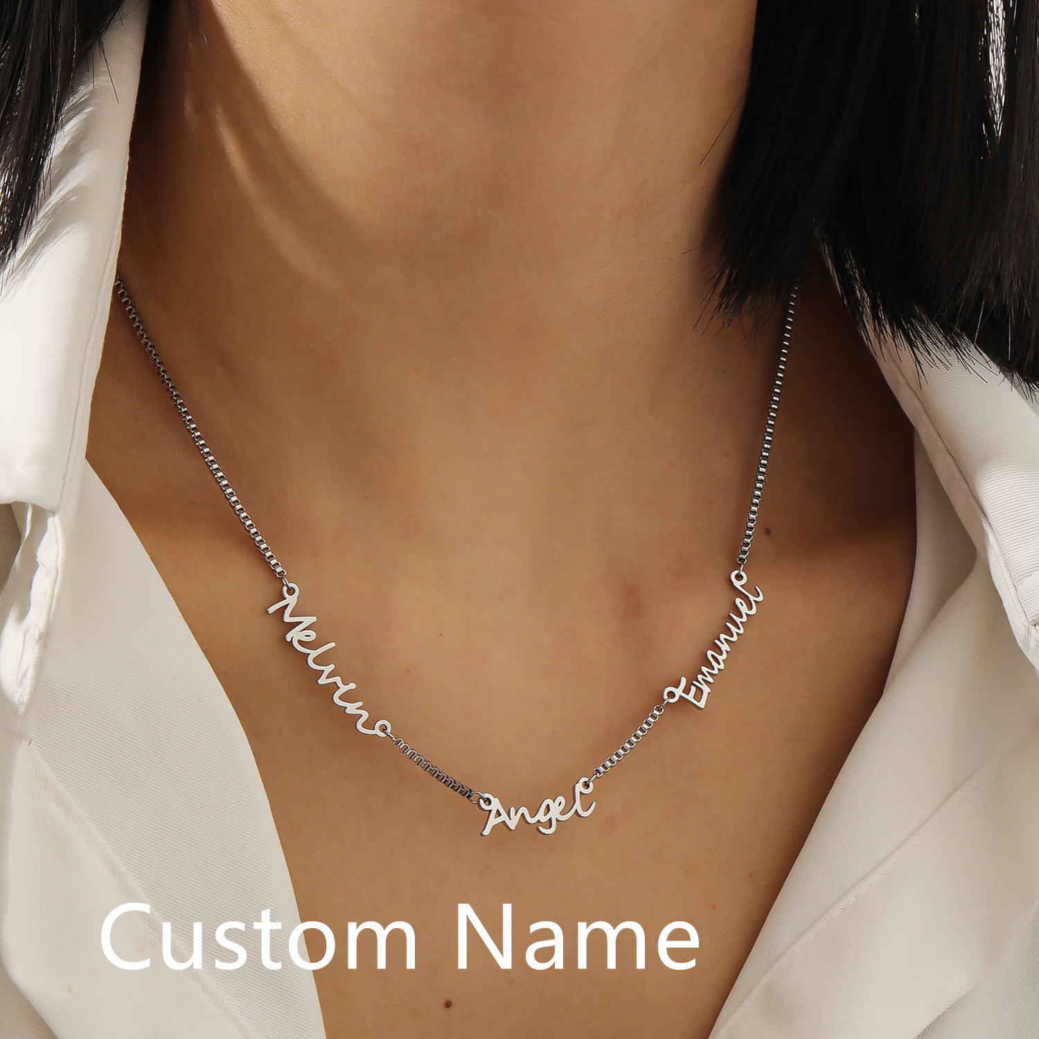 MYDIY Collier avec nom personnalisé avec plusieurs noms personnalisés, boîte à pendentif, chaîne en acier inoxydable, bijoux cadeau pour la famille, bijoux pour femmes