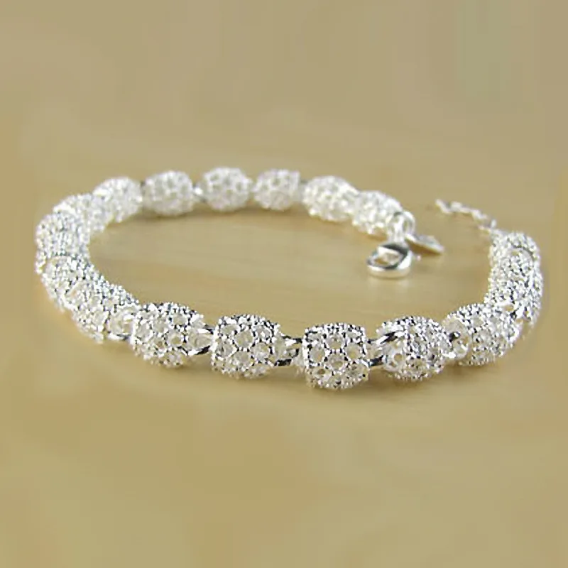 Charm-Armbänder aus 925er Silber mit Blumenperlen für Frauen, hohle Kugel, Silberarmband, verstellbar, für Hochzeit, Party, Schmuck, Geschenke