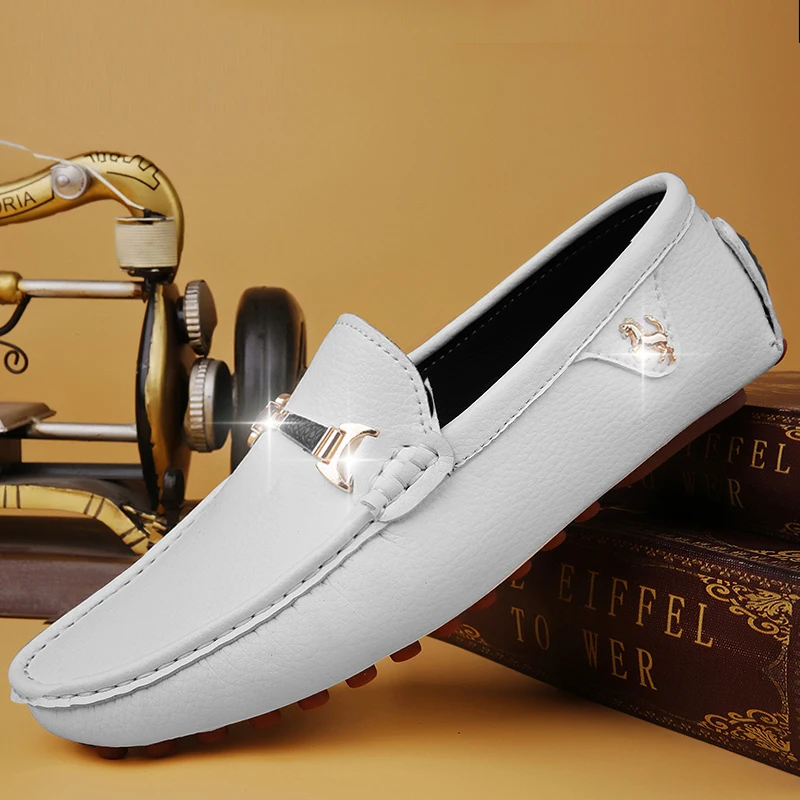 Chaussures en cuir pour hommes chaussures de conduite doux confortable sans lacet bureau homme chaussures formelles fête de mariage chaussures décontractées souffle mocassins paresseux
