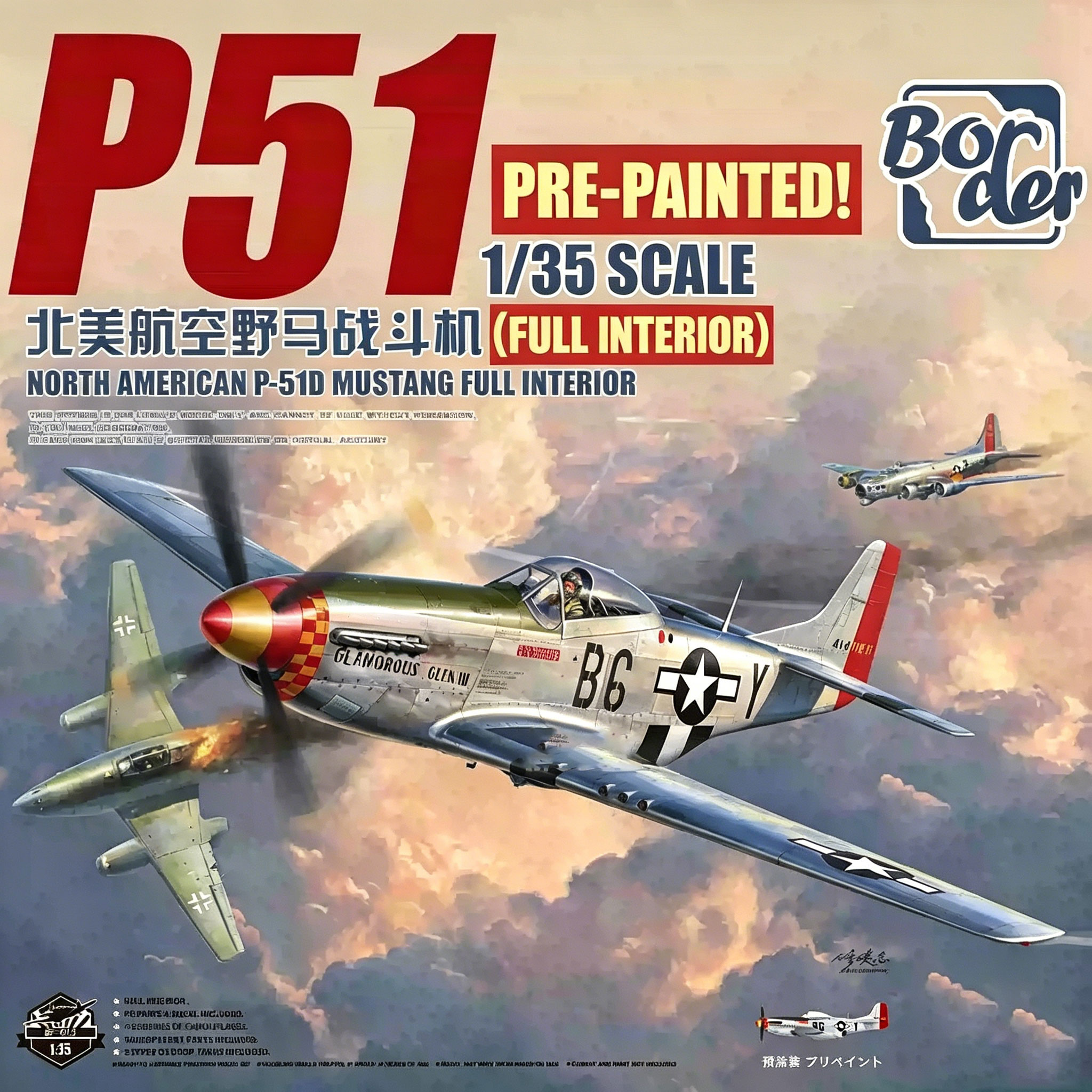 Modello Border BF-015 P-51D Mustang Fighter, kit modello in plastica preverniciato con interni completi, scala 1/35