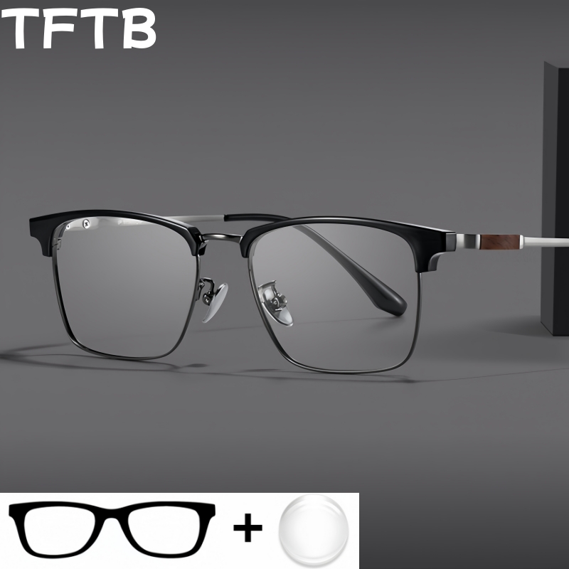 แว่นตาออพติคอลทรงสี่เหลี่ยมสไตล์เรโทรสำหรับผู้ชาย TFTB ทำจากไทเทเนียมน้ำหนักเบาพิเศษ สำหรับสายตาสั้น สายตายาว และโปรเกรสซีฟมัลติโฟคอล