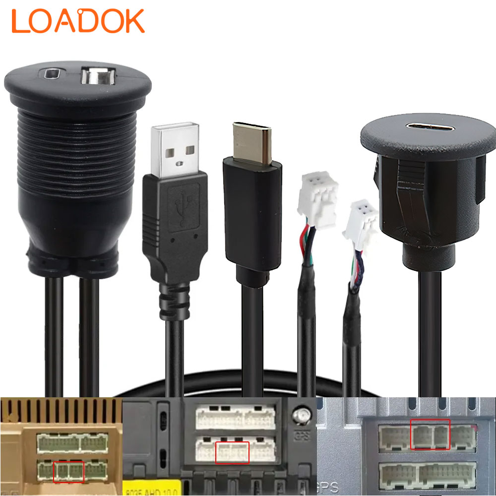 4 6 Pin Radio mobil ke USB 2.0 tipe C Dashboard Flush Panel kabel adaptor Transfer Data biaya untuk pemutar Multimedia Android