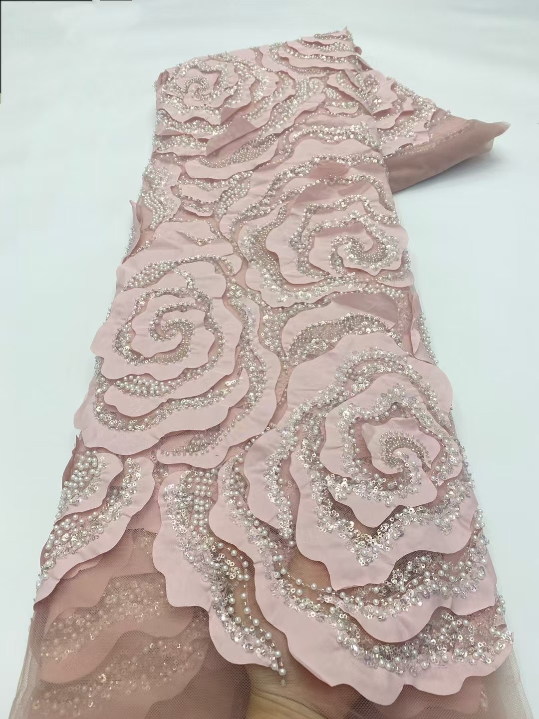 Tecido de renda francesa com lantejoulas e contas, alta qualidade, 5 jardas, malha de tule, tecido de renda africana, vestido de casamento nigeriano para mulheres