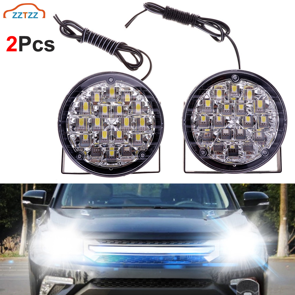 2 pièces voiture ronde LED feux de jour 18LED voiture avant antibrouillard ampoules de conduite blanc 12V Auto DRL pour tracteur tout-terrain camion SUV