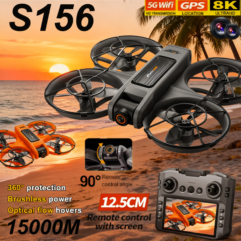 โดรน S156 PRO รุ่นใหม่ อัปเกรดแล้ว 8K WIFI GPS ระดับมืออาชีพ ถ่ายภาพทางอากาศแบบ HD เครื่องบินบังคับวิทยุ กล้องคู่ HD ควอดคอปเตอร์ ของเล่น
