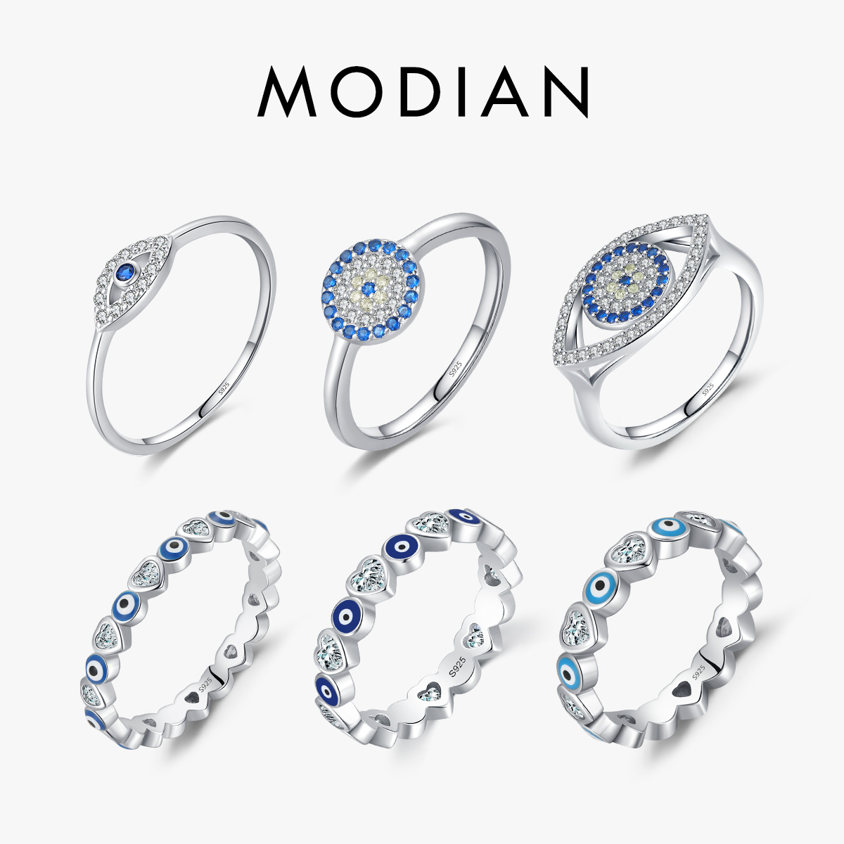 MODIAN 925 เงินสเตอร์ลิงน่ารัก Blue Ghost Eyes แหวนประกาย Cubic Zirconia สําหรับผู้หญิงแฟชั่นเครื่องประดับของขวัญวันเกิด