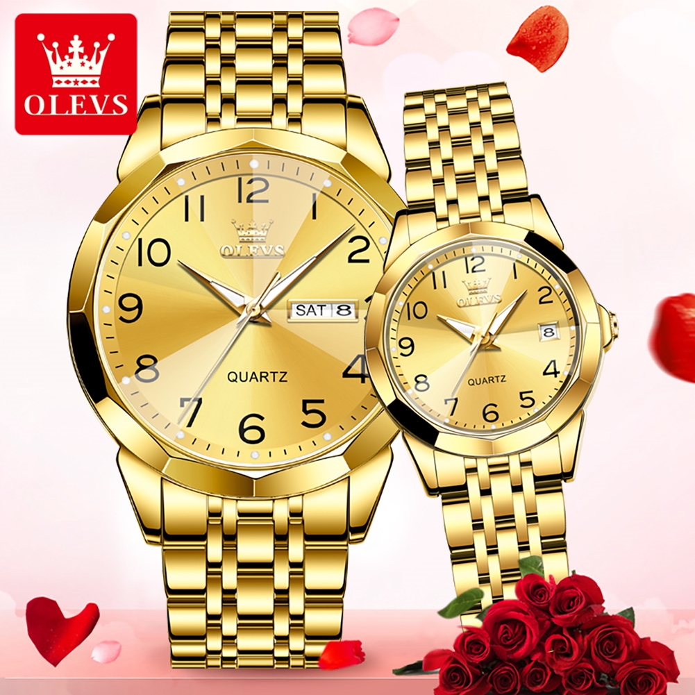 OLEVS-reloj de cuarzo 9970 Original para hombre y mujer, cronógrafo de lujo con esfera numérica, de acero inoxidable, resistente al agua, a la moda