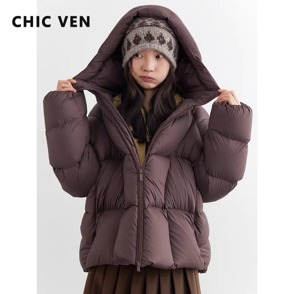 CHIC VEN модные женские пуховики однотонные короткие свободные повседневные женские пуховики с капюшоном 90 белый утиный пух осень зима 2025