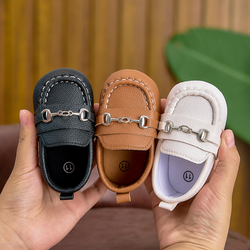 Sapatos de couro para bebês estilo britânico, primavera e outono, 0-12 meses, sola macia, sapatos casuais para caminhada
