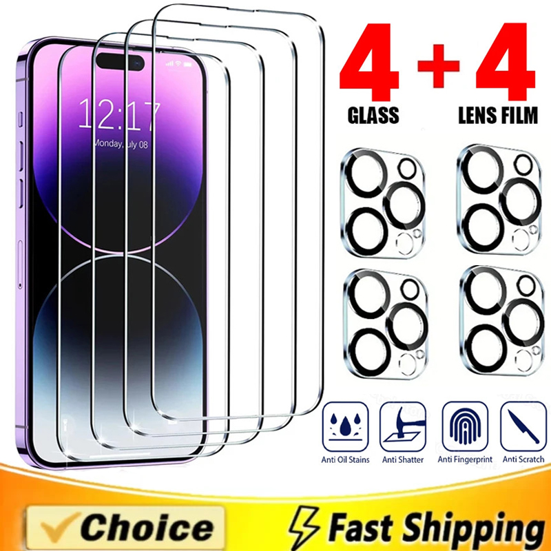 Закаленное стекло 8-в-1 для iPhone 15 13 11 12 14 Pro Max 13Mini 16 Pro Защитная пленка для экрана IPhone X XR 17 MAX Стеклянное стекло для объектива камеры