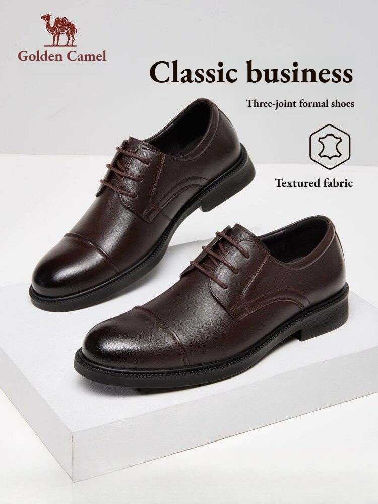 Sepatu Kasual Pria Golden Camel Sepatu Flat Berjalan Sol Lembut Kulit Anti-selip Nyaman 2026 Sepatu Bisnis Ringan Pria