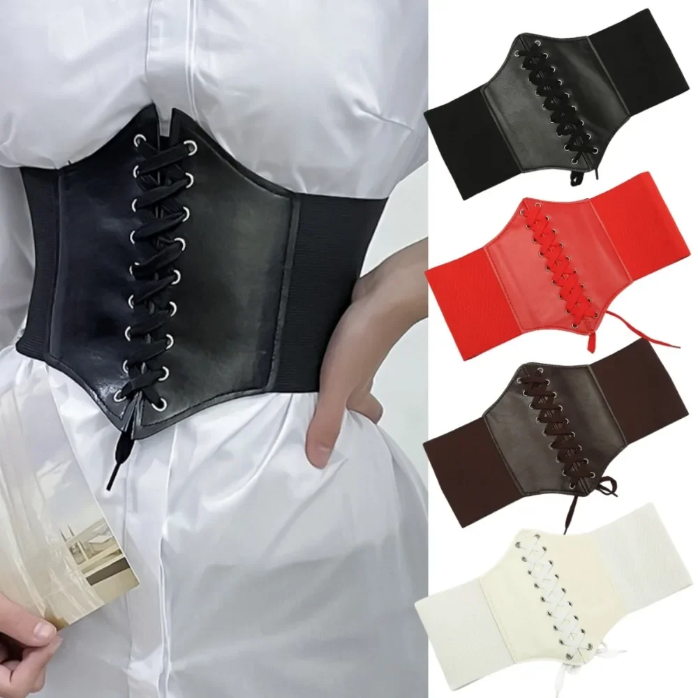 Cinturones de corsé para mujer, vendaje adelgazante de cuero PU, cinturones de cintura góticos, banda para el vientre con cordones Vintage, cinturón posparto, corpiño moldeador de cuerpo
