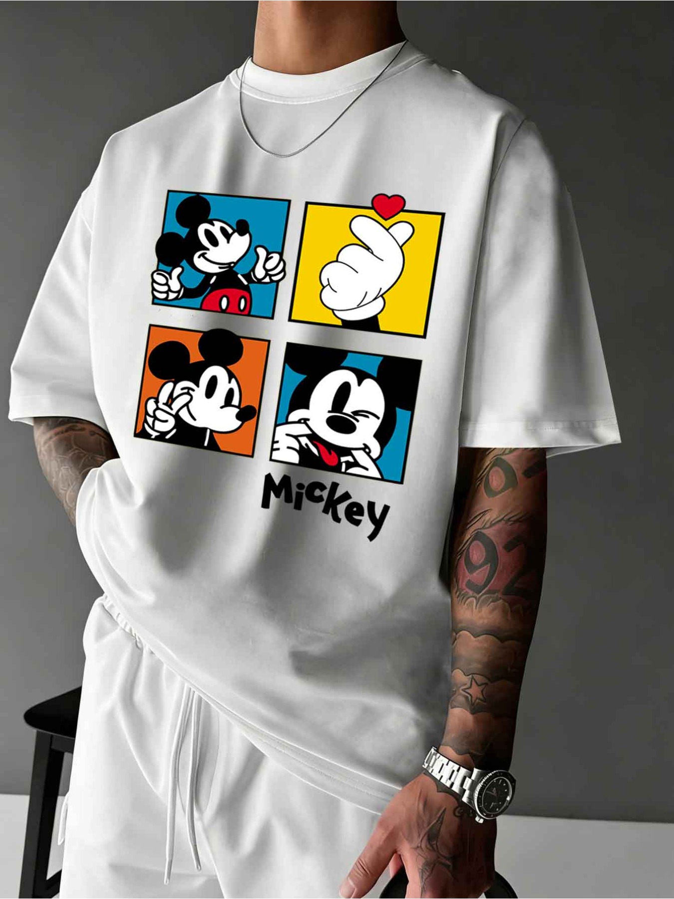 Mickey Mouse bedrucktes Herren-T-Shirt, Sommer, lässig, niedliches Cartoon-Kurzarm-Top, Herrenbekleidung, Y2k-Kleidung, T-Shirt