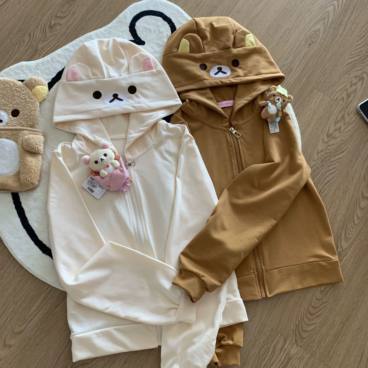 Primavera novedad de verano lindo oso orejas con cremallera Sudadera con capucha japonesa dulce chica Casual sudadera suelta mujeres Cardigan Anime Sudadera con capucha Y2k Top